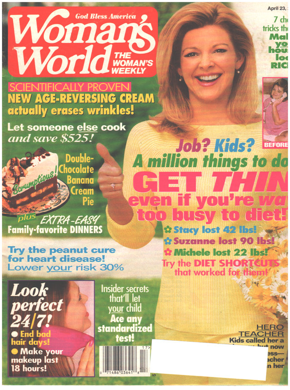 WOMANS WORLD Magazine April 23 2002 Get Thin Look Perfect 24/7 Diet Shortcuts