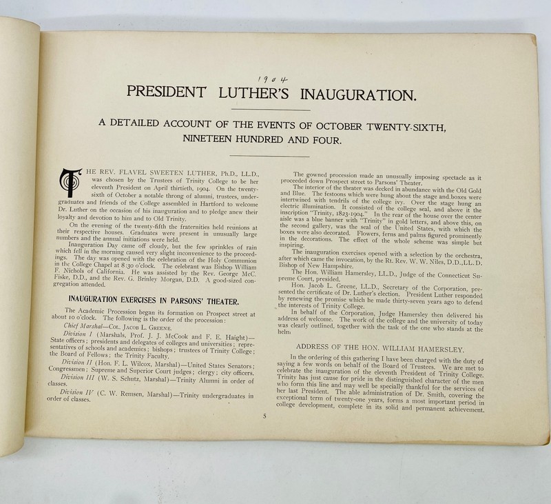 1904 Trinity Tripod College Hartford CT Inauguration Flavel Sweeten Luther gallery