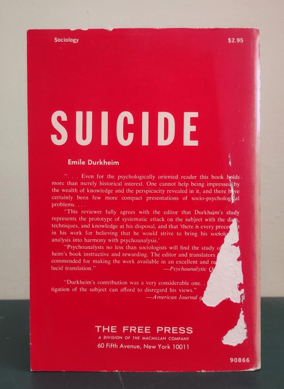 Suicide Emile Durkheim Free Press First Edition 1st Printing 1966 PB gallery