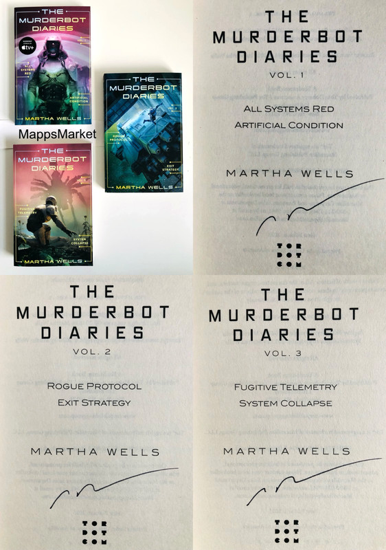 SIGNED IN PERSON The Murderbot Diaries Vol. 1 -3 Martha Wells (2025, Trade PB)