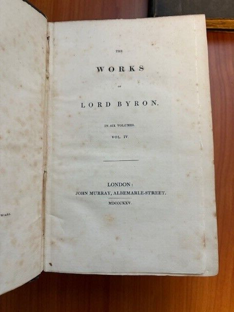 1825 *Lord Byron’s Works in 6 vols*, vols 2,3,4,6 only John Murray HC, Fair/Good gallery