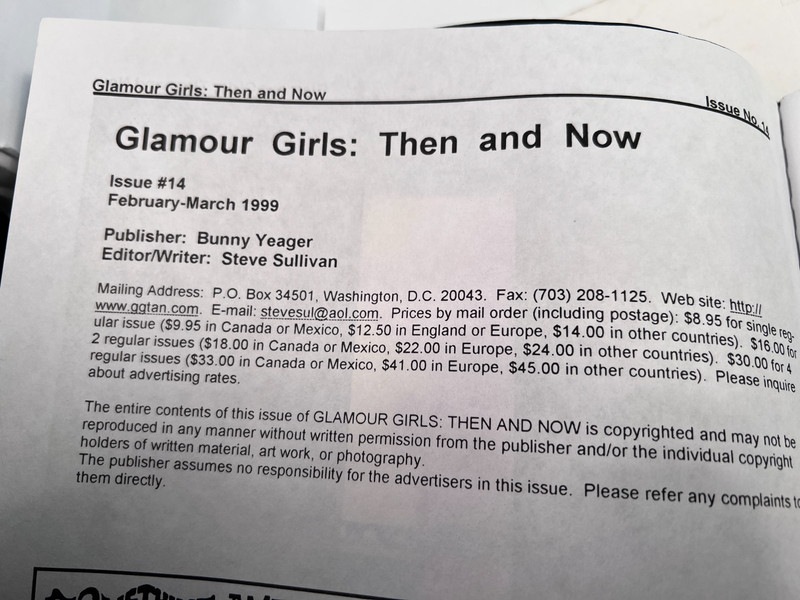 1999 Issue Feb/March #14 Glamour Girls Then and Now Bunny Yeager Publisher gallery