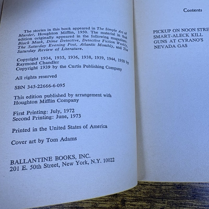 Pickup On Noon Steet Raymond Chandler 1971 Paperback Tom Adams 1st Ballantine gallery