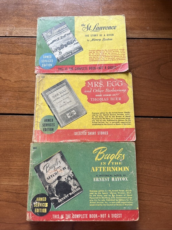 ARMED SERVICES EDITION Books, Lot of 3, WW II ERA, Misc. Authors