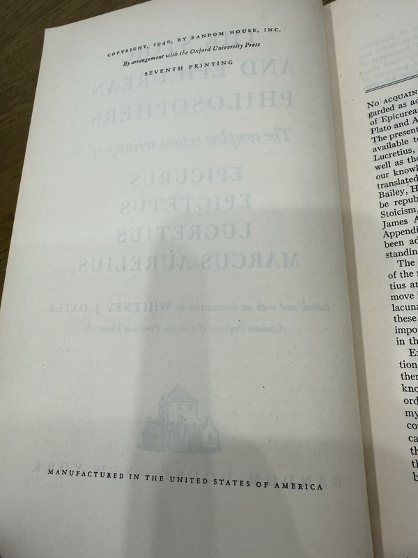 Random House Stoic & Epicurean Philosophers 1940 Cloth Seventh Printing Oates gallery