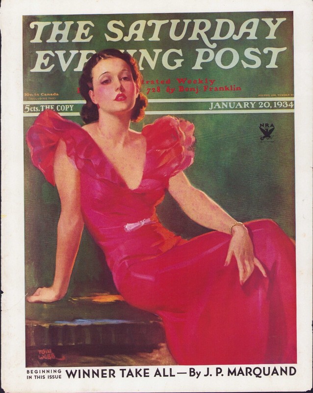JAN 20 1934 Woman in Low-Cut Red Dress SATURDAY EVENING POST COVER ONLY #2