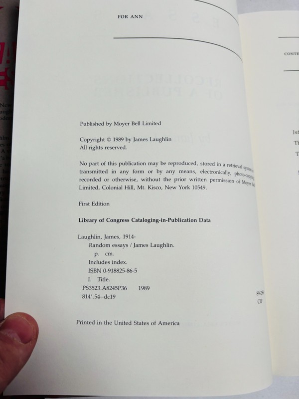 Recollections of a Publisher by James Laughlin 1989 Moyer Bell Limited gallery