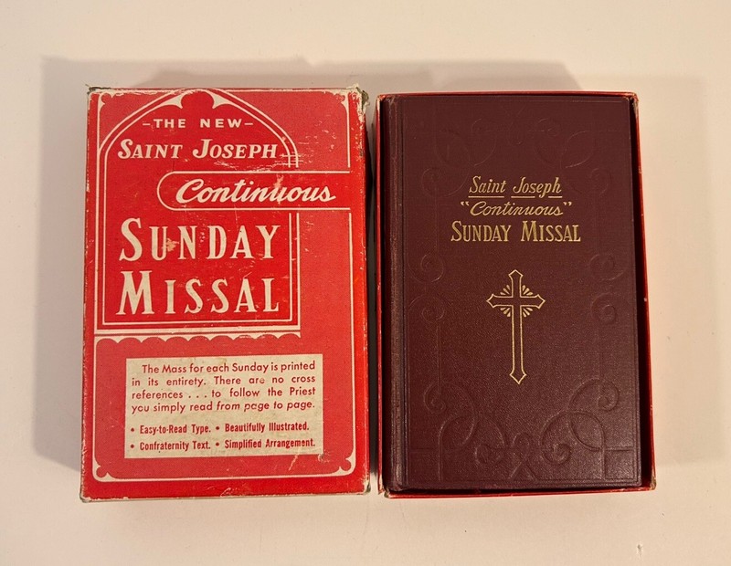 1958 The New Saint Joseph Sunday Missal Deluxe Ed. Colored Pictures w/ Box