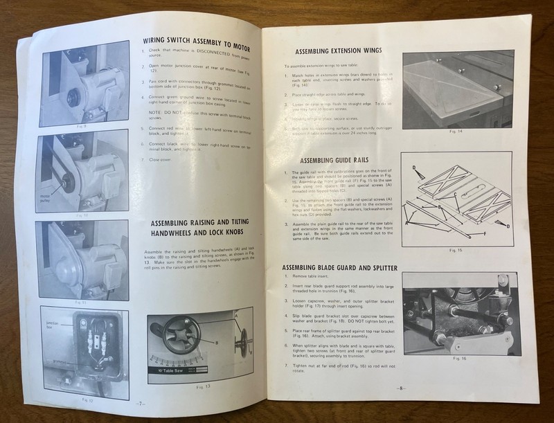 vintage 10'' (254Mm) Table Saw Instruction Manual Booklet instructions gallery