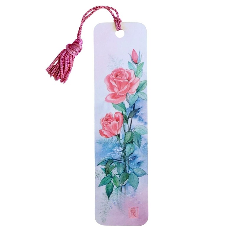 Vintage 80s Pink Rose Tassel Bookmark- Peggy Toole- 1988 Antioch Sunshine H-1345