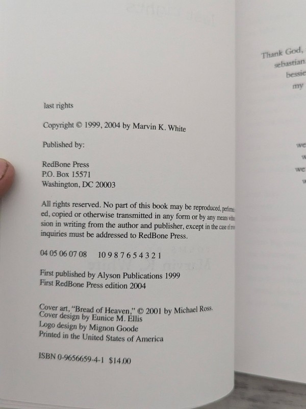 Last Rights: Poems; Marvin White - PB/VG+ 2nd edition 2004 gallery