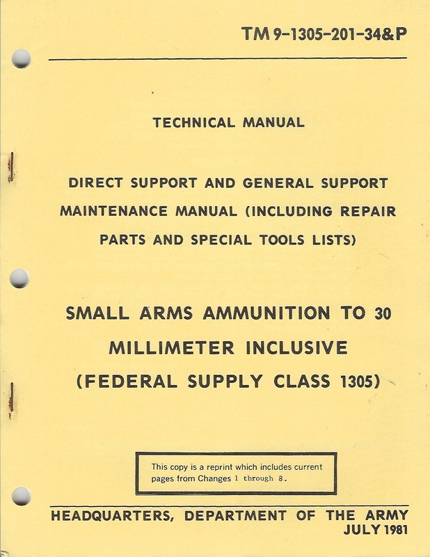 Historical book Small Arms Ammunition to 30 MM Inclusive, Depot Maint and Parts