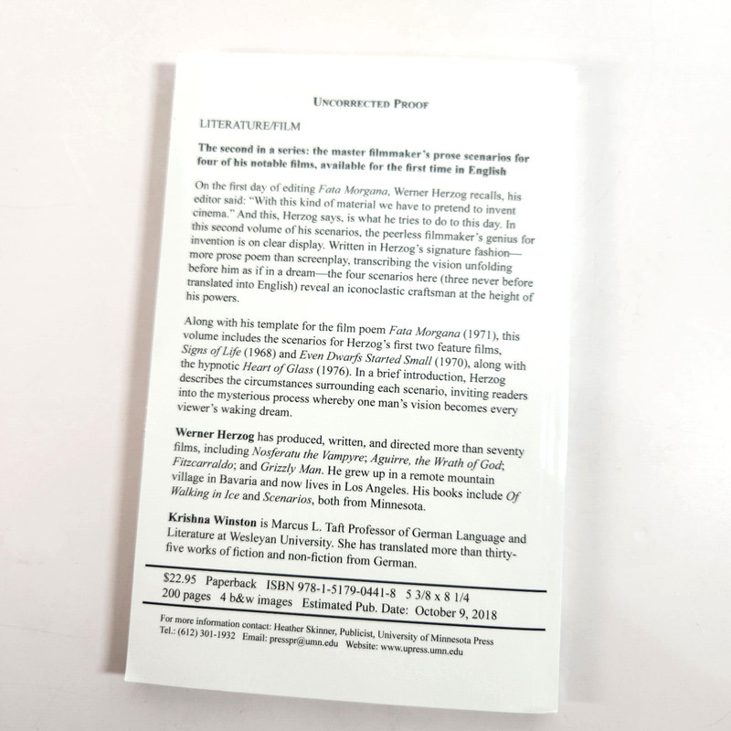 Scenarios II Werner Herzog Advanced Uncorrected Proof 2018 PB Minnesota Press gallery