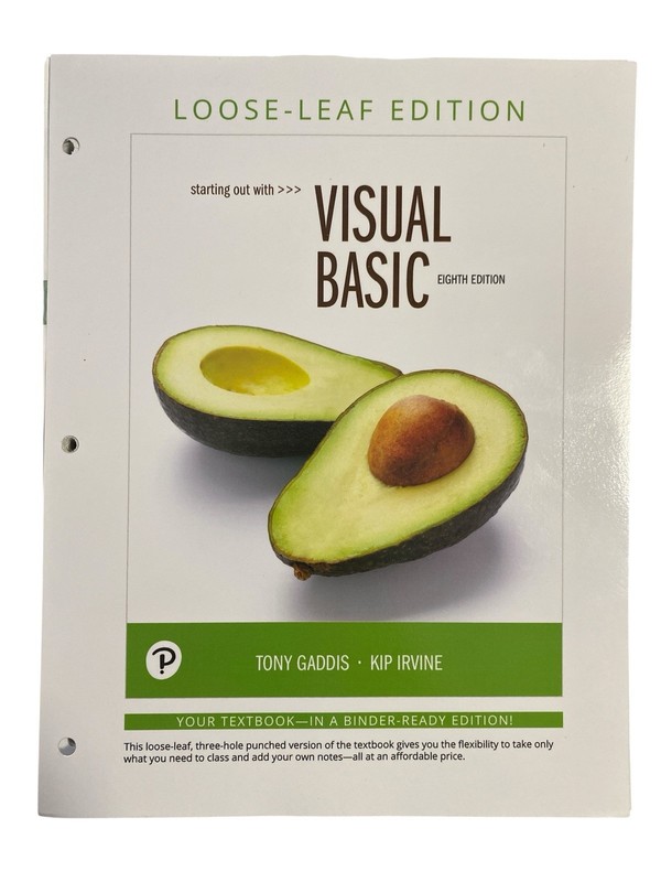 Starting Out with Visual Basic Student Value Edition Gaddis Irvine Pearson 2019