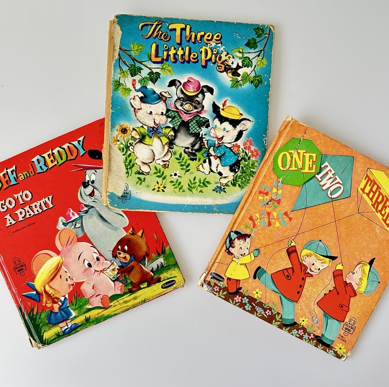 3 Vintage TELL A TALE’S Children’s Books 3 Little Pigs 1-2-3 Ruff & Reddy