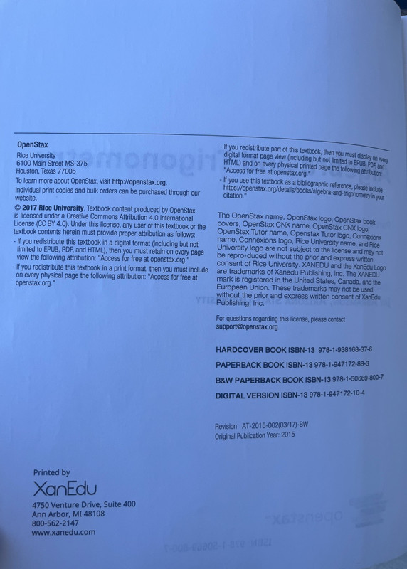 Algebra and Trigonometry by OpenStax, paperback, Part 2, Chapters 8-13 gallery
