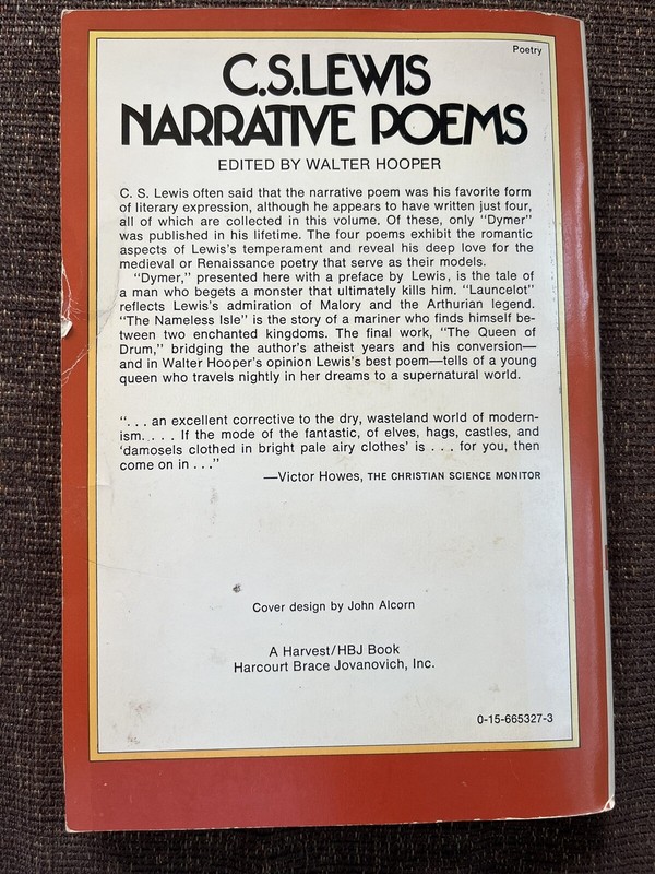 Narrative Poems C.S. Lewis 1979 Harvest HBJ Publisher Poetry Dymer 0-15-665327-3 gallery