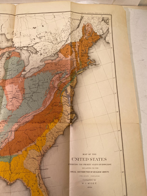 GEOLOGY 1884 LARGE FOLDING GEOLOGIC MAP OF THE UNITED STATES By WJ McGhee Scarce gallery