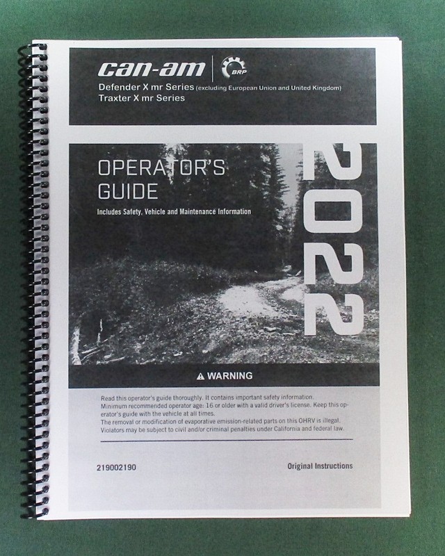 2022 Can-Am Traxter X mr HD10 Owner’s Manual: 218 Pages & Protective Covers