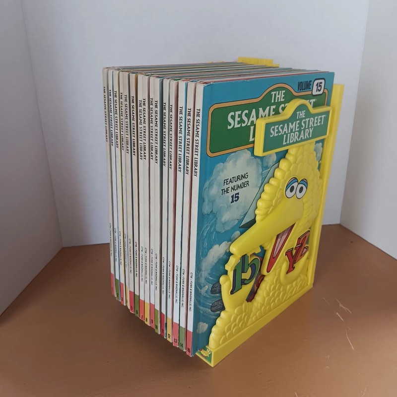 Complete Set THE SESAME STREET LIBRARY 1-15 1981 ABCs 123s w/Stand HC Kids Books gallery