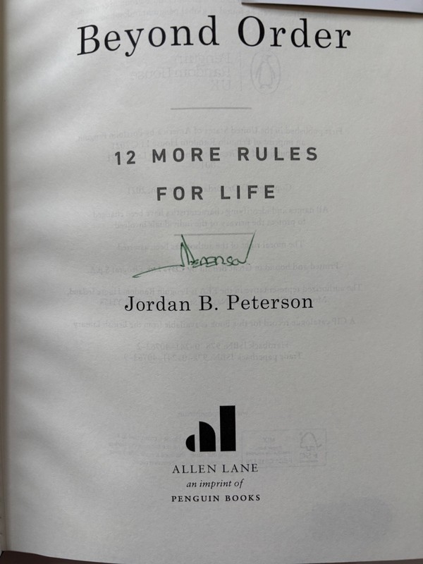JORDAN B PETERSON SIGNED BEYOND ORDER 1ST HC BOOK 12 MORE RULES FOR LIFE JSA gallery
