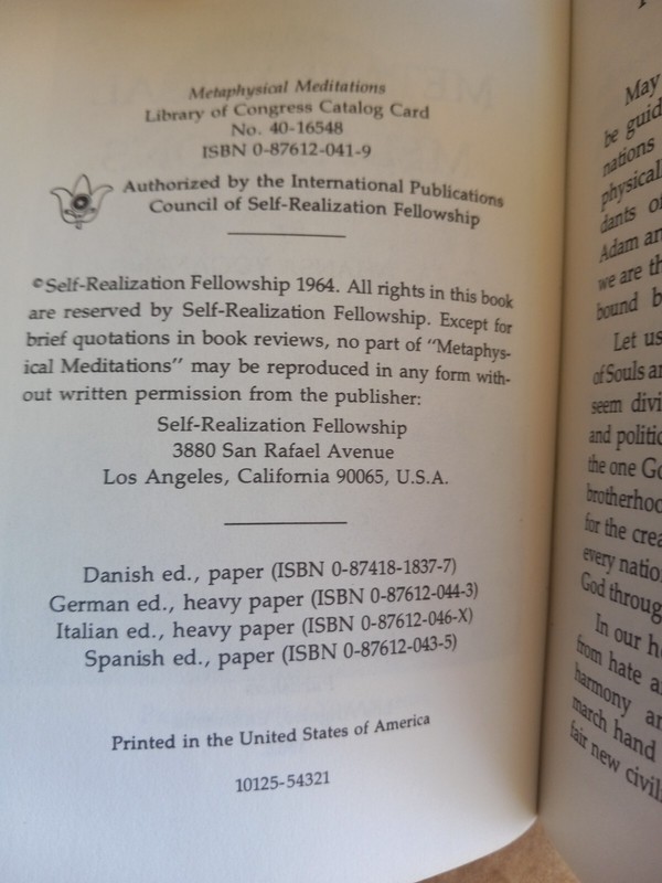 METAPHYSICAL MEDITATIONS Paramahansa Yogananda 1982 PB Self-Realization gallery