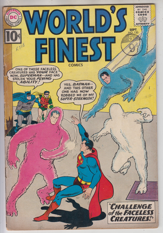 WORLDS FINEST # 120 -FN «CHALLENGE OF THE FACELESS CREATURES» CENTS 1961