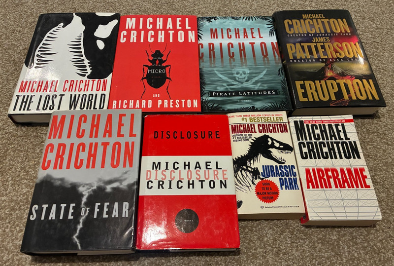 Michael Crichton – 8 Book Lot Set – RARE – Science Fiction – Jurassic Park Etc.