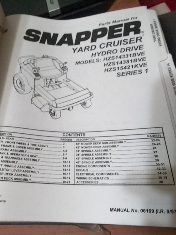 Snapper Lawnmower Parts List/Manual Binder: HC G ~1999 gallery
