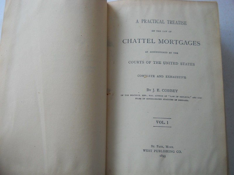 J. E. COBBEY ON CHATTEL MORTGAGES VOLUME I AND II, ANTIQUE LAW BOOKS 1893 RARE gallery