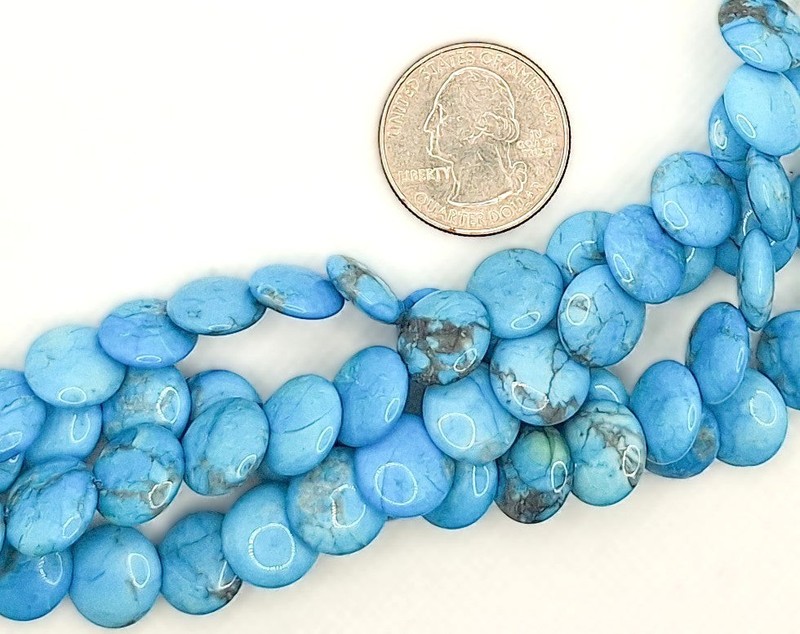 12mm Turquoise Blue Howlite Lentil Gemstone Beads 8-inch Strand