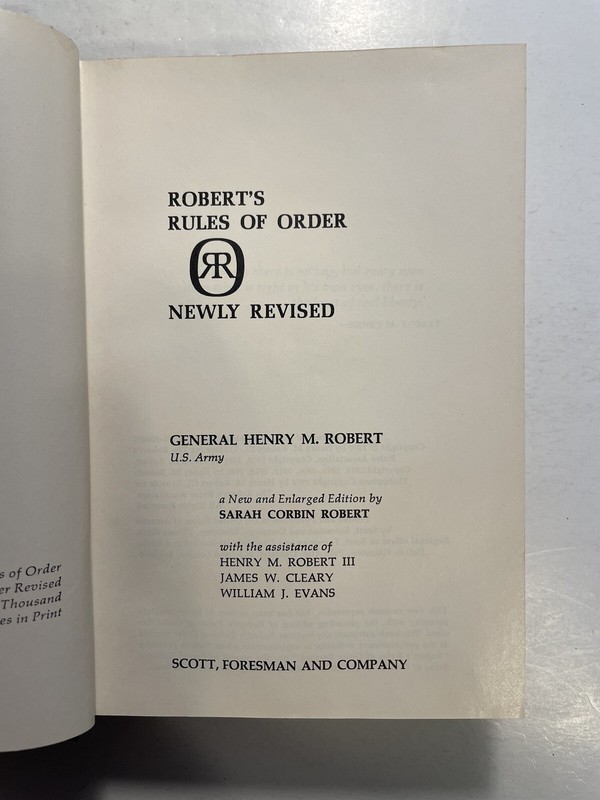 1970 ROBERTS RULES OF ORDER Newly Revised Henry M Robert III Hardcover Very Good gallery