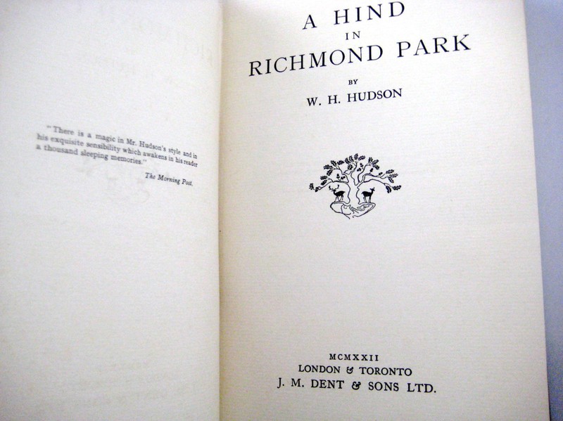 A Hind In Richmond Park W.H. Hudson 1st Edition First Printing 1922 gallery