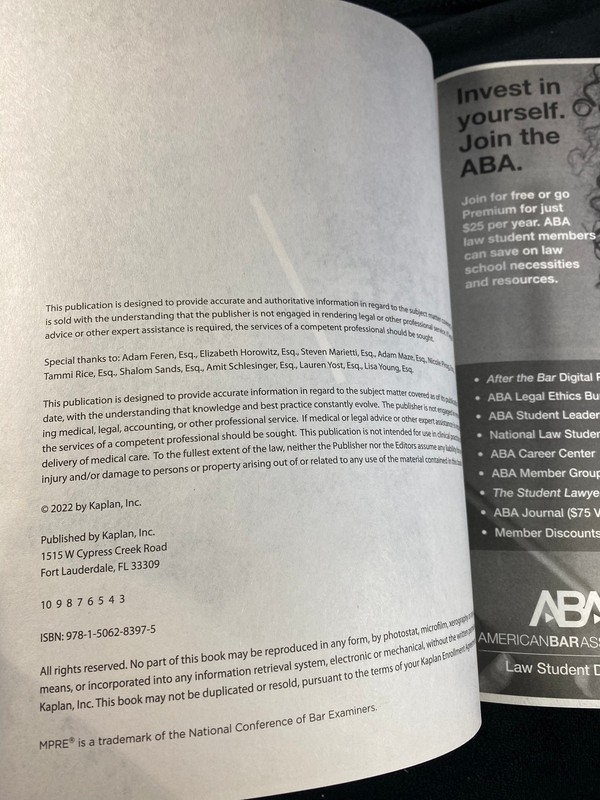 Kaplan Bar Review MPRE Study Guide Book 2022 ABA American Bar Association gallery