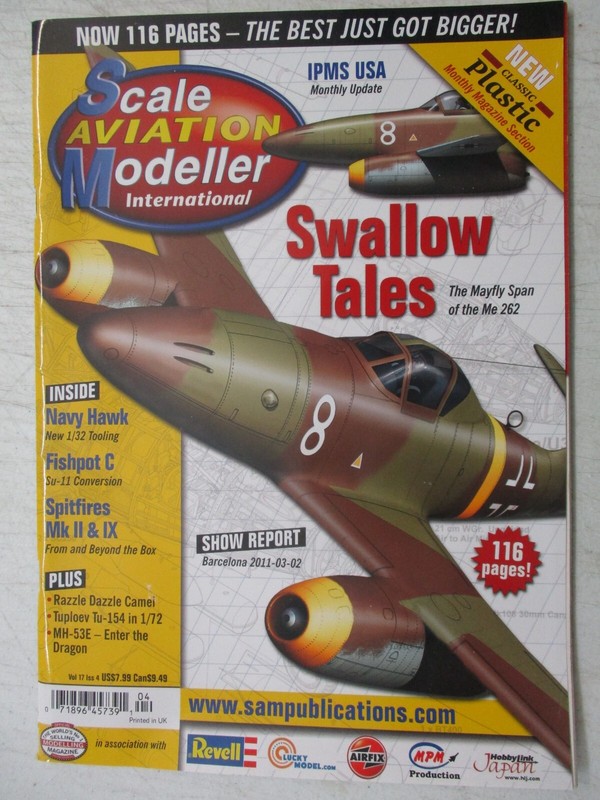 SCALE AVIATION MODELLER INTERNATIONAL UK MAGAZINE APRIL 2011 MAYFLY SPAN ME 262