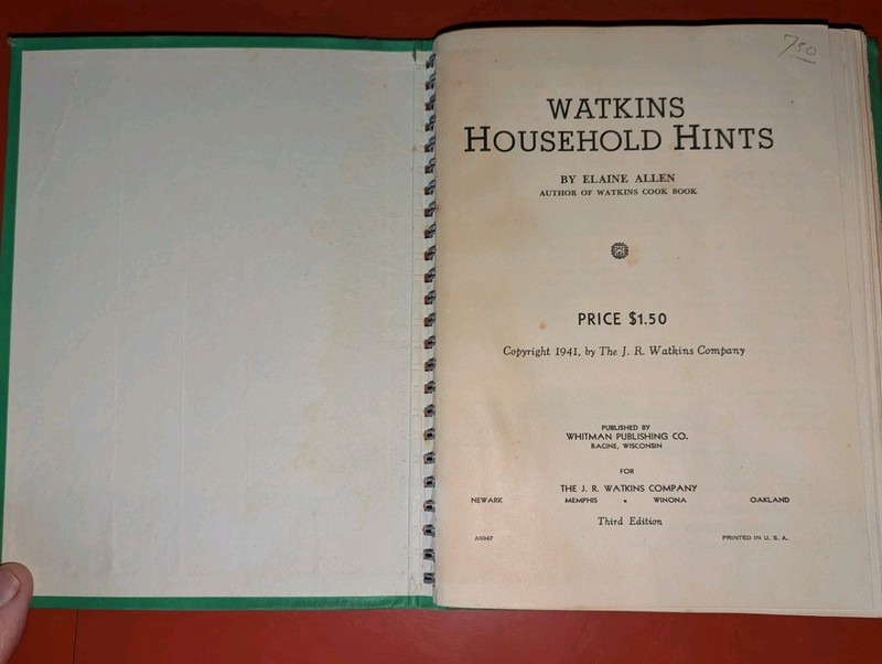Watkins Household Hints Book 1941 HC Spiral Binding , J.R. Watkins Co. 3rd ed. gallery