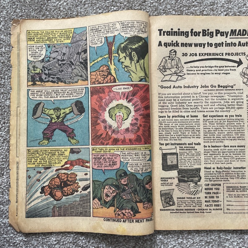 Fantastic Four 26 (1964) Hulk vs Thing, Avengers. Thor, Iron Man app, Kirby art gallery