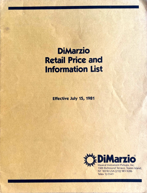 Original 1981 DiMarzio Guitar Bass Pickups Parts 6 Page Price List 8.5″x11″