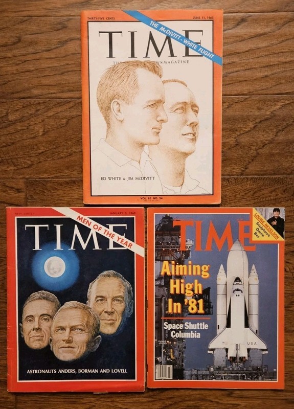 3 Time Mag. No Labels, Gemini, Apollo, Columbia 6/11/65, 1/3/69, 1/12/81
