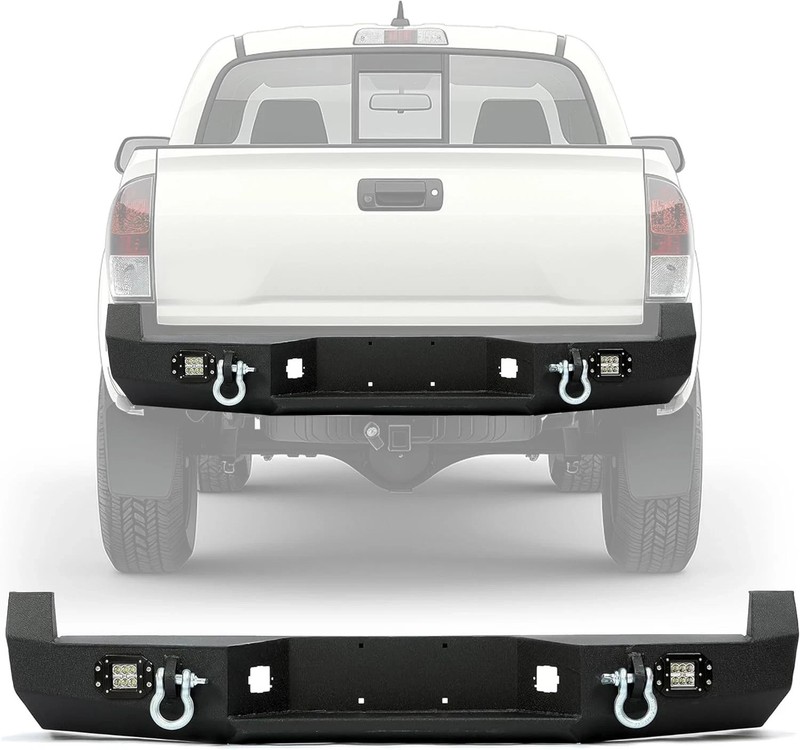 Rear Bumper Compatible with 2005-2015 Toyota Tacoma W/ 18W Led Lights License Pl