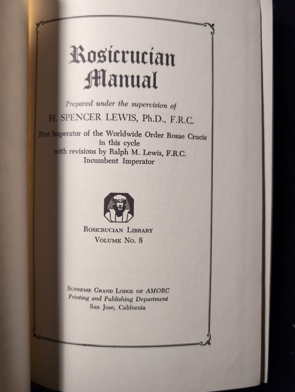 Lewis, H. Spencer. Rosicrucian Manual. 1987. AMORC occult Rosy Cross gallery