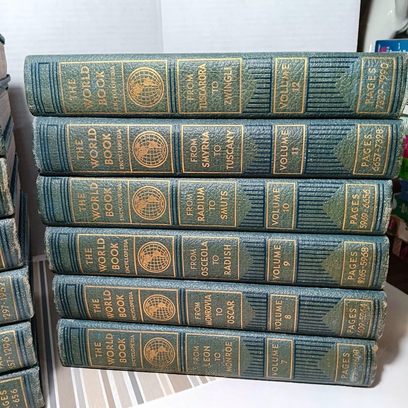 Antique 1930 World Book Encyclopedia Set Volumes 1-12 & Guide Leather Marbled gallery