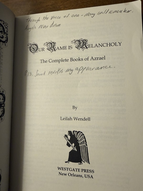 Our Name Is Melancholy Leilah Wendell 2002 Occult Azrael 4th Ed gallery