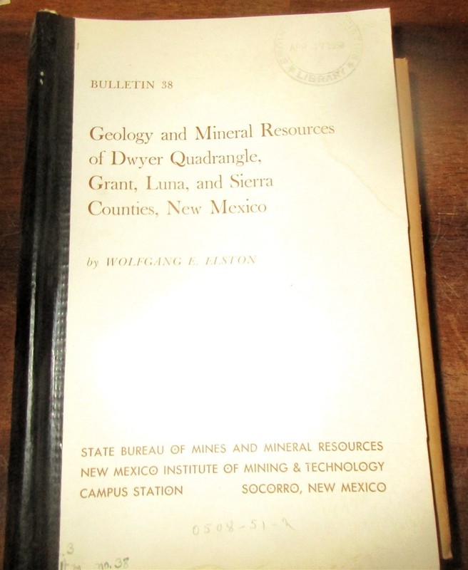 GEOLOGY SOUTHWEST NEW MEXICO MINERALS DWYER QUADRANGLE RPT EAGLE FLUORSPAR MINES