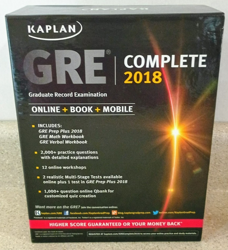 Kaplan GRE Complete 2018 Book Set Math Verbal Prep Plus Workbooks Ships Free!