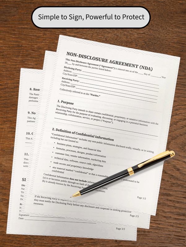 Non-Disclosure Agreement | Confidentiality Agreement (3 pages -1 Physical Copy) gallery