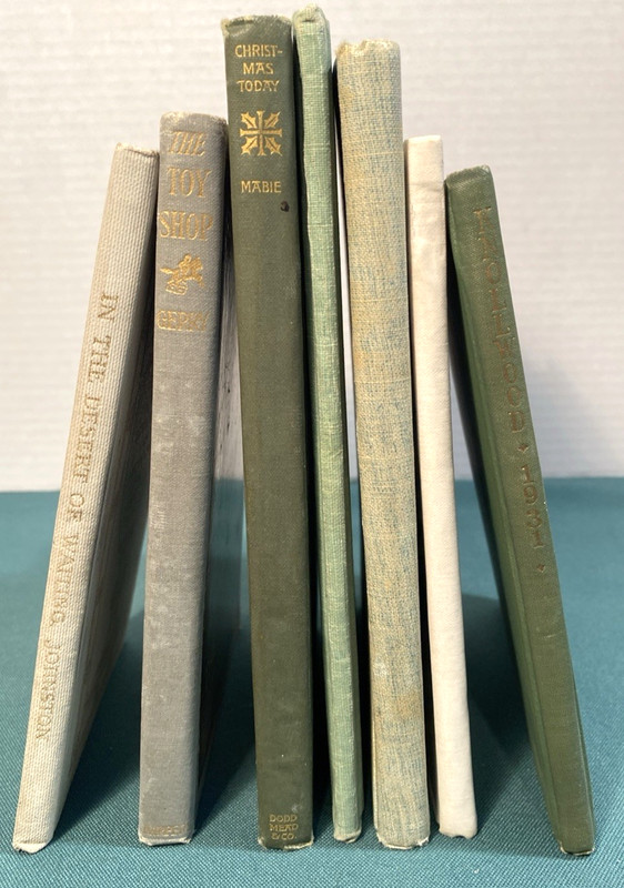 Lot of 7 ~ Slim 6″-8” Old/VIntage HC Books ~ Gilt Decor Staging ~ Greens/Grays