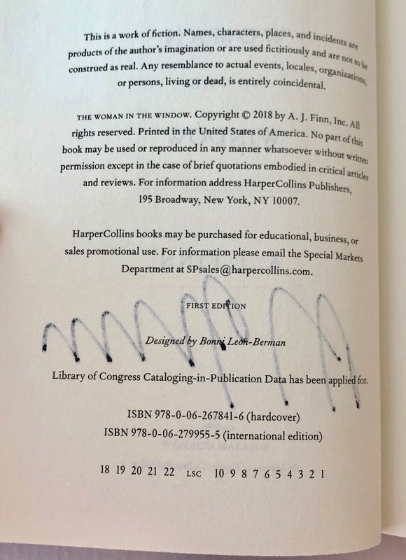 The Woman in the Window by A. J. Finn (2018, Hardcover) - SIGNED w/ COA gallery