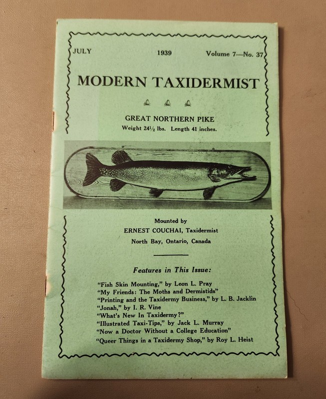 RARE July 1939 Modern Taxidermist Magazine Northern Pike Muskie Fish Taxidermy