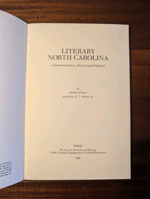 Literary North Carolina - Richard Walser & E. T. Malone - LN Paperback gallery